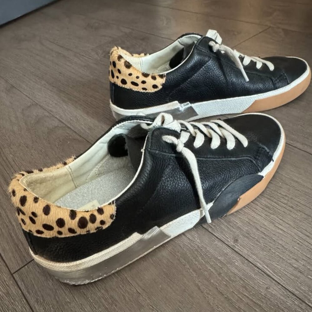 👟 Dolce Vita “Zina” Sneakers – Black Leather w/ Cheetah Calf Hair – Size 7